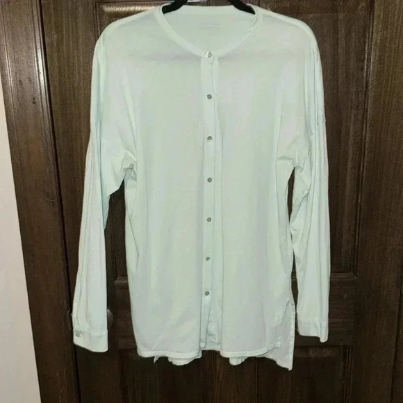 Eileen Fisher Long Sleeve Blouse Light Mint Green Womens Med 100% Cotton EUC - Picture 1 of 11